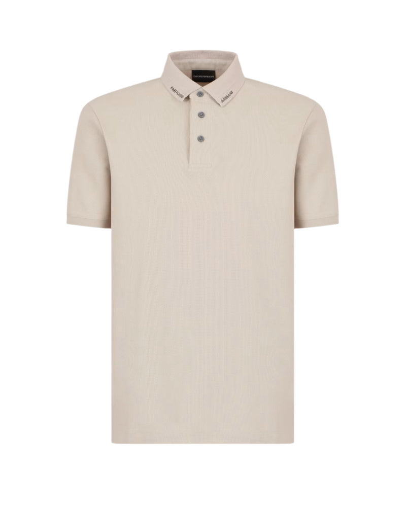 Emporio Armani Collar Logo Polo Shirt: BEIGE