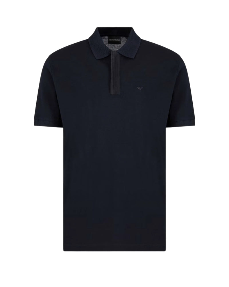 Emporio Armani Hidden Button Plackett Polo Shirt: NAVY