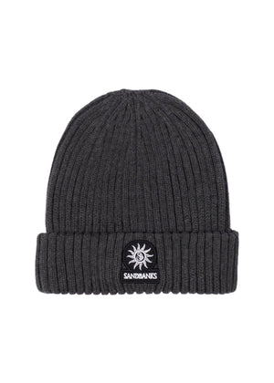 Sandbanks Badge Logo Ribbed Beanie: ANTHRACITE